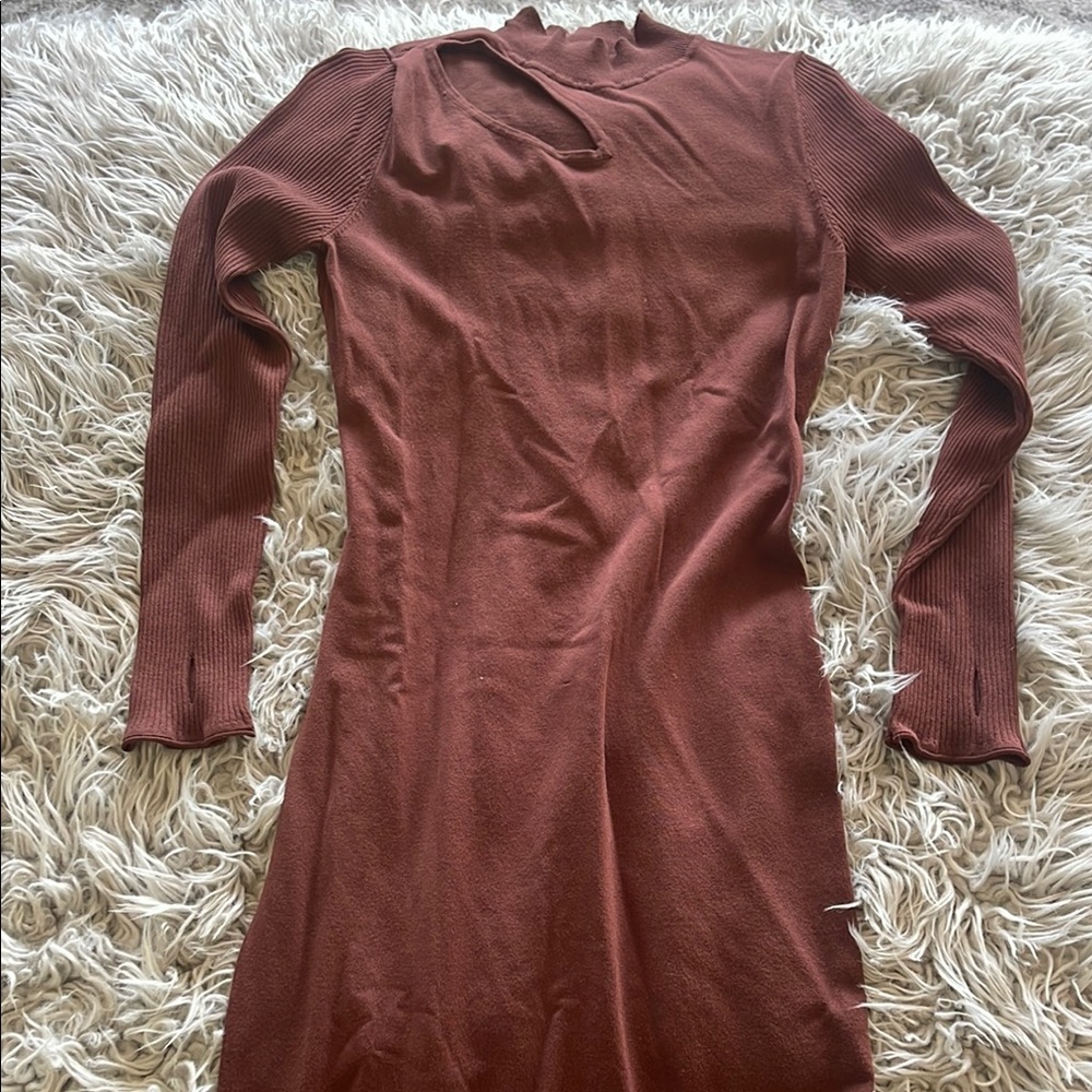 ASOS Red Mock Neck Long Sleeve Bodycon Midi Dress